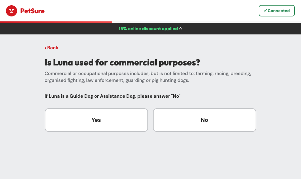 Underwriting question: Is Luna used for commercial purposes?